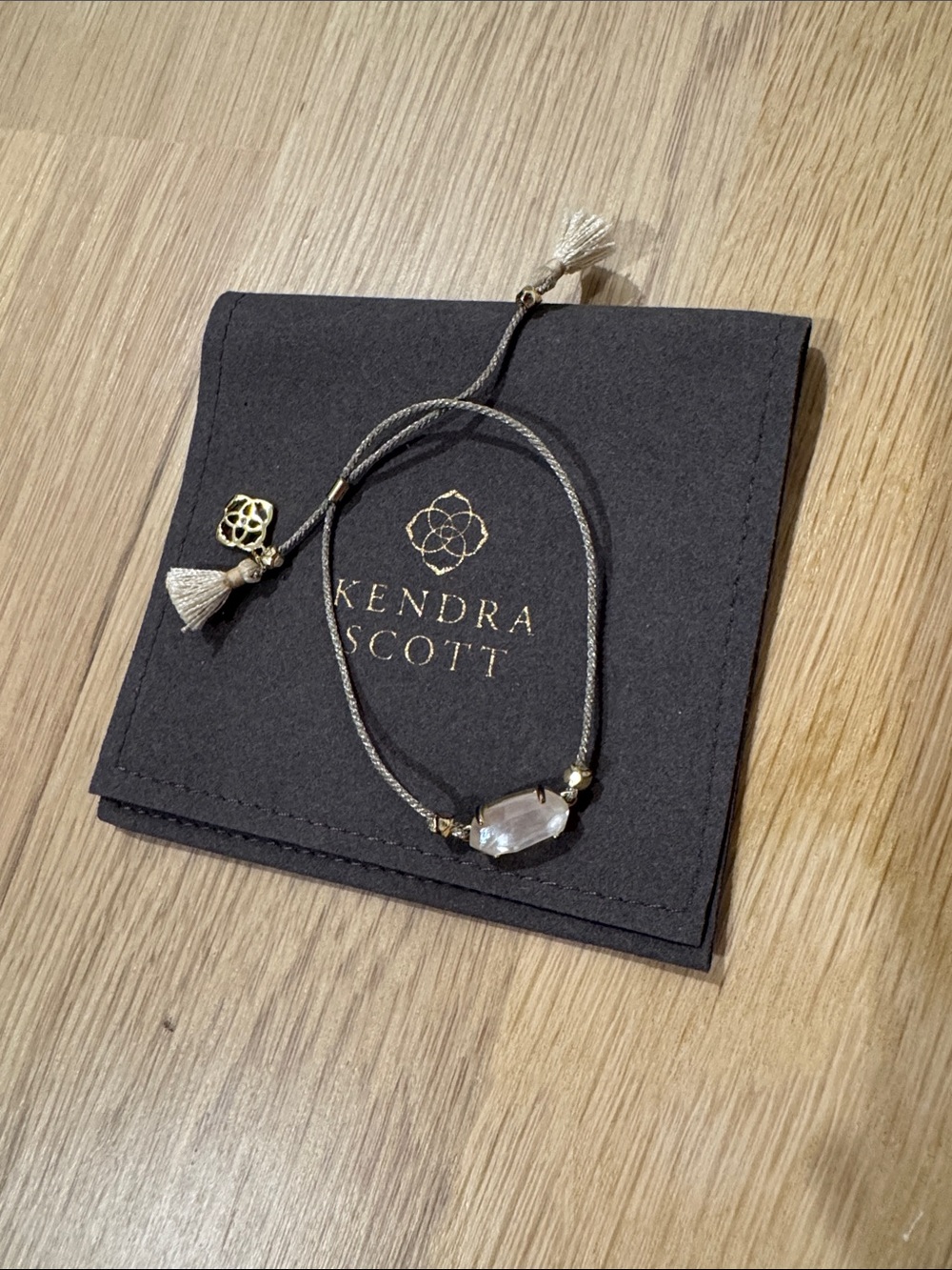 Kendra Scott Gray Cord Bracelet with Clear Stone and Gold Accents